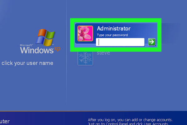 Conta Administrador na Tela de Boas-Vindas do XP