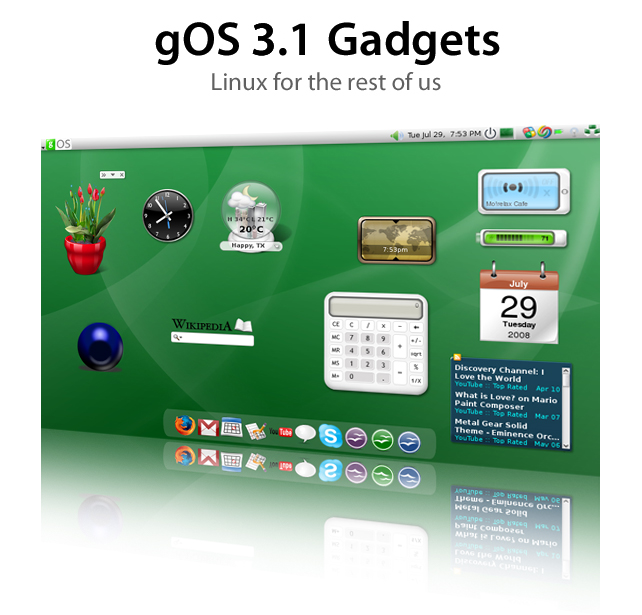 Engage dock e gadgets, características especiais do sistema.
