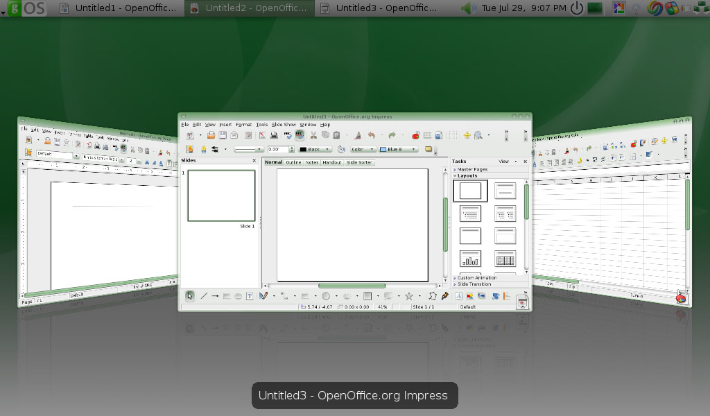 Visualização 3D do desktop.